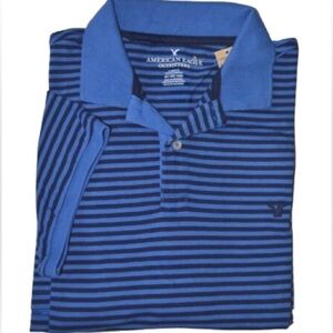 American Eagle Men’s Short Sleeve Blue Striped Collar Polo w/ Logo Size L NWT